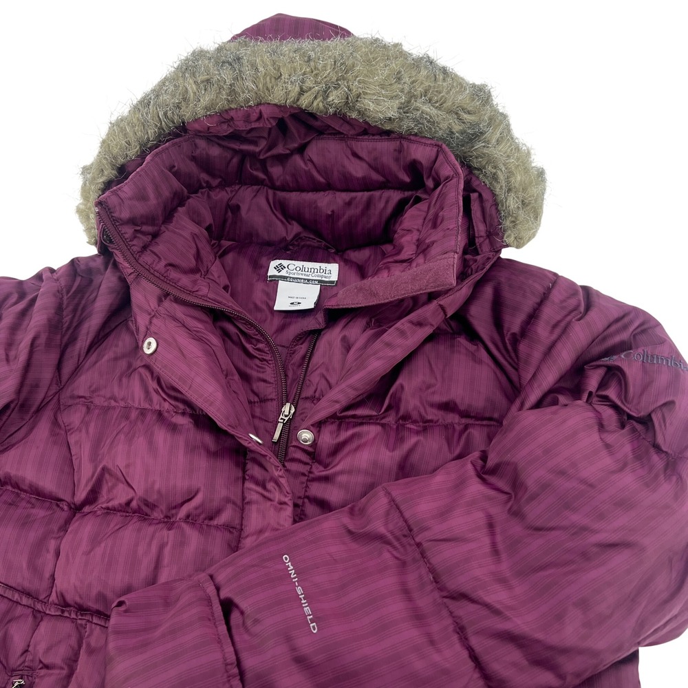 Columbia Omni-Shield Puffer Jacket Womens‎ Medium Purple Down Removal Hood